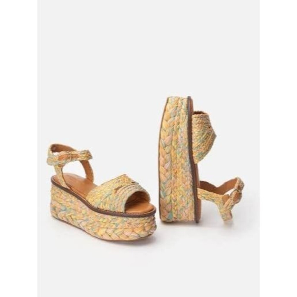 Clergerie Arty Raffia Flatform Sandals Pastel Tan Women's 8